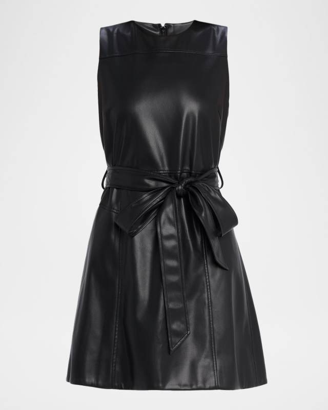 Claudia Belted Vegan Leather Mini Dress